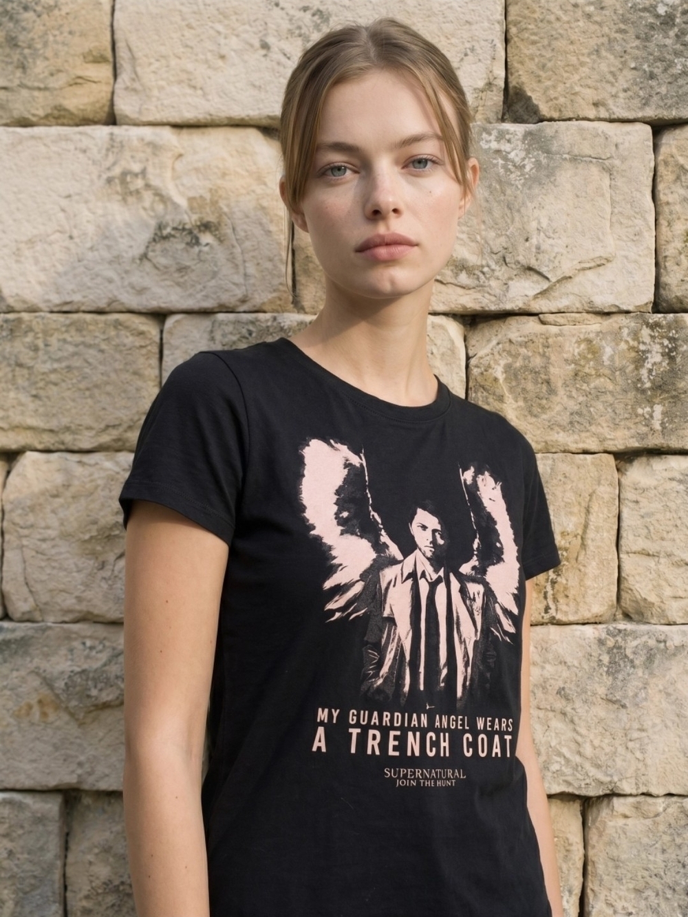 SUPERNATURAL FANDOM CASTIEL ANGEL TOP JUNIORS 2X WOMENS M L